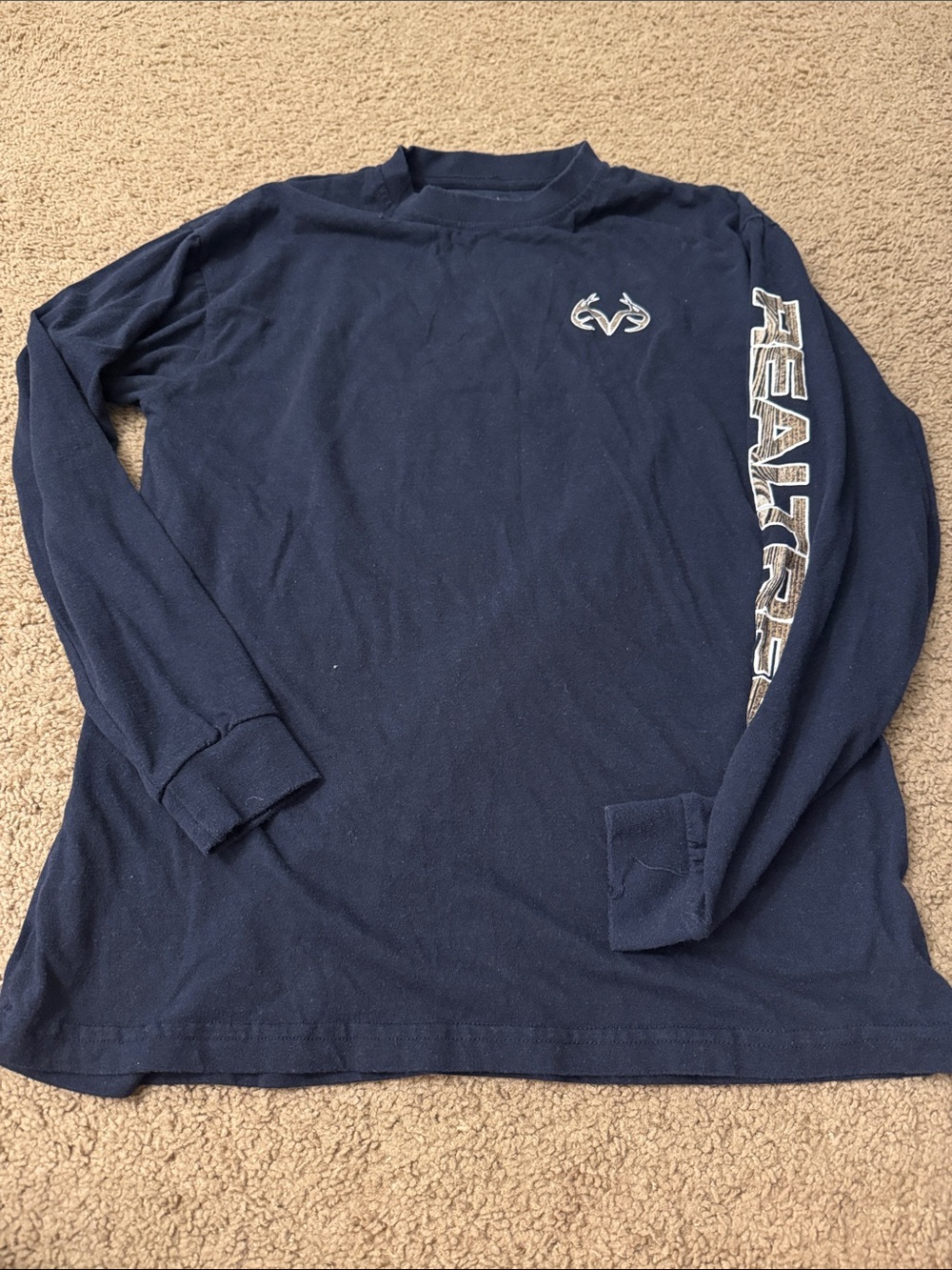 Realtree Navy Long-Sleeve Logo Shirt with Sleeve Print
